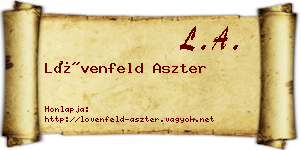 Lövenfeld Aszter névjegykártya